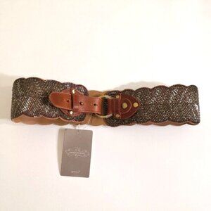 Anthropologie Textured Brown Belt with Gold Accents